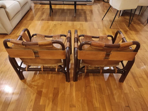 Chaises Safari en cuir Tito Agnoli pour Bonacina, Italie 1960