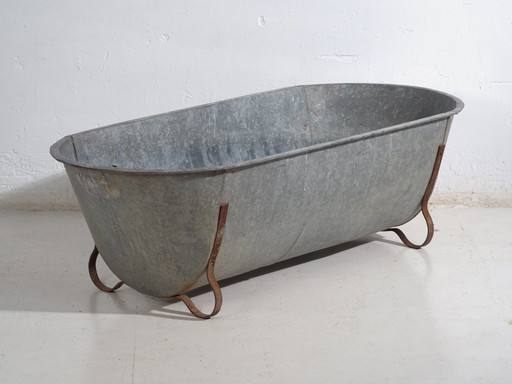 Antique Galvanized Zinc Bathtub – European Industrial Tub – circa 1900 #5