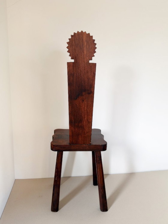 Spanischer Brutalist Sonnenstuhl, Handgeschnitztes Massivholz, Beistellstühle, Braun, Rustic (Foto 4 von 6)