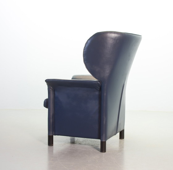 Image 1 of Wittmann Petrol Blue Soft Leather Wing Chair Designed, Model Aura by Paolo Piva. Autriche, années 1980.