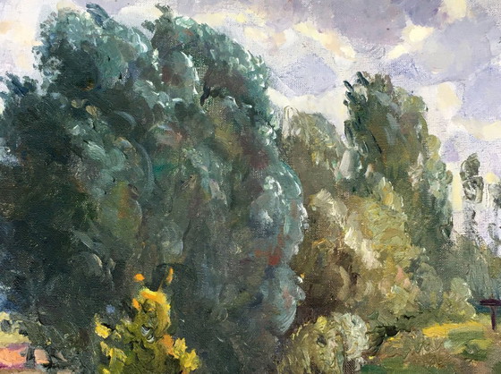 Image 1 of Originales Vintage-Ölgemälde: Ländliche Landschaft in Flussnähe