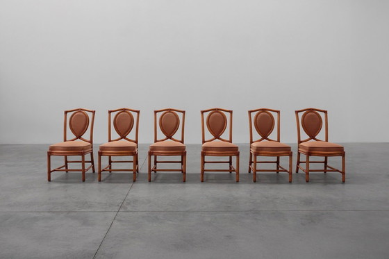 Image 1 of Set of 6 bamboo dining room chairs with geometric upholstery by Gasparucci, Italy 1980s