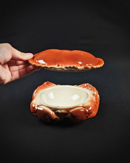 Terrine Crabe De Michel Caugant En Faïence Fabriqué au Portugal vintage 50s