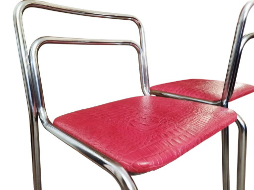 2 Vintage Leather Chairs 60s 70s – eetkamerstoelen, Chrome