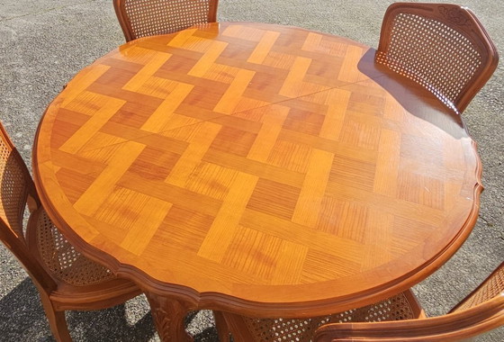 Image 1 of French Vintage Marqueterie Dining Table-extandable Cherrywood Table -Style Louis XV-80s