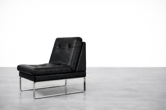 Image 1 of Vintage Mid-Century German Modern Minimalist Leather & Chrome Modular Sofa from Klöber, 1980s, Set of 4