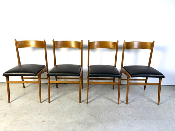 Sedie da pranzo italiane di metà secolo, anni '60, Legno, Pelle, Marrone, Mid Century Modern (foto 12 di 12)