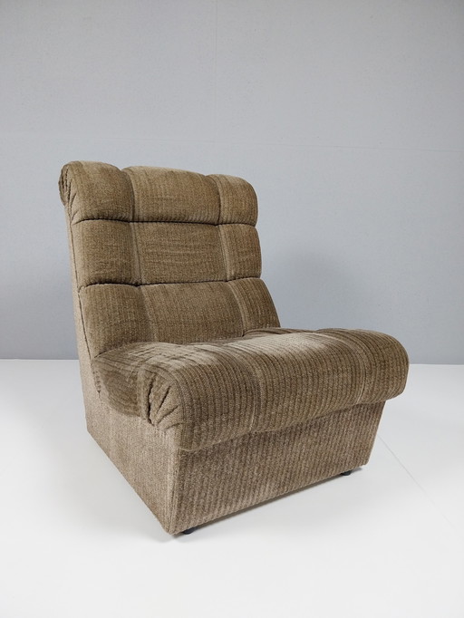 Poltrona vintage in tessuto a coste, anni '70