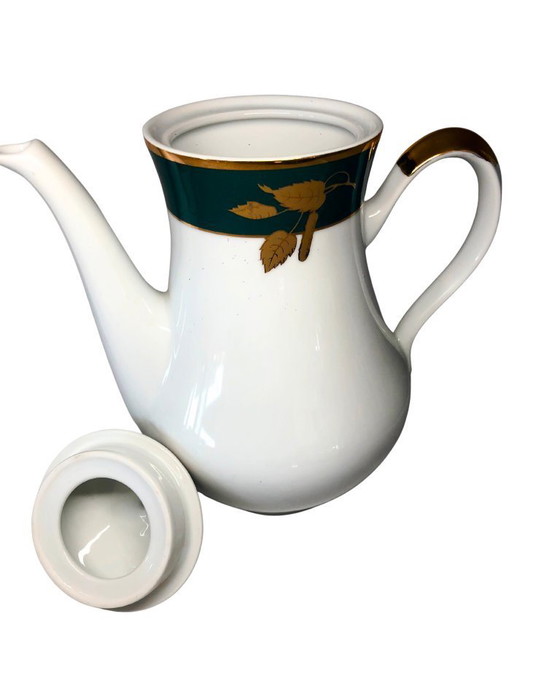 Image 1 of Juego moderno de tetera y lechera de porcelana Thun Carlsbad - Diseño en verde y hojas de oro