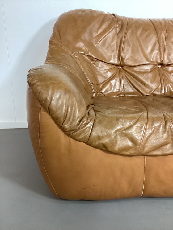 Image 1 of 3 zits congnac kleur lederen Italiaans bank jaren’70