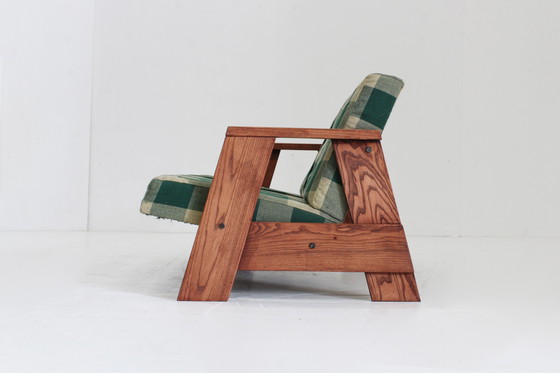 Image 1 of Divano vintage in tessuto a quadri e legno