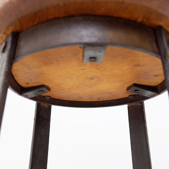 Image 1 of Pair of brutalist bar stools in oak and wrought iron, 1960s