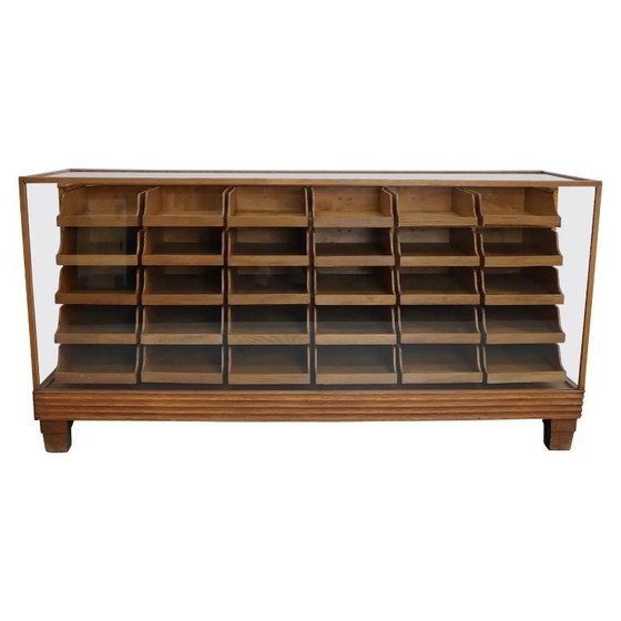 Image 1 of Antieke Britse haberdashery kast / winkeltoonbank in esdoorn en eikenhout, 1920/30s