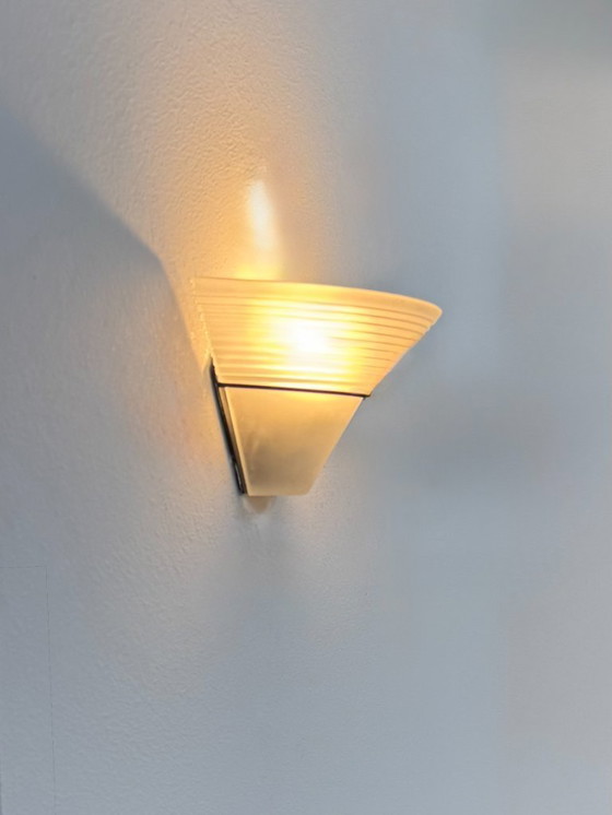 Image 1 of Sandblasted glass and black metal wall light, Italy 1980