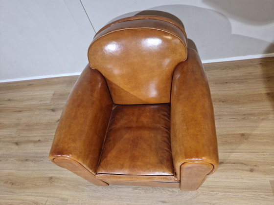 Image 1 of Vintage Sheepskin Leather Club Armchair - Brown - Cognac