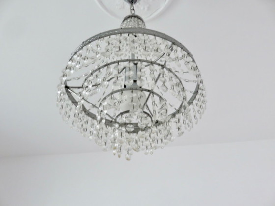 Image 1 of Lámpara de araña de globo aerostático con gotas de cristal