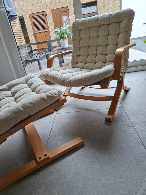 Poltrona lounge scandinava vintage + poggiapiedi anni 60/70 – Divani 2 posti, Textile, Wood (photo 12 of 22)