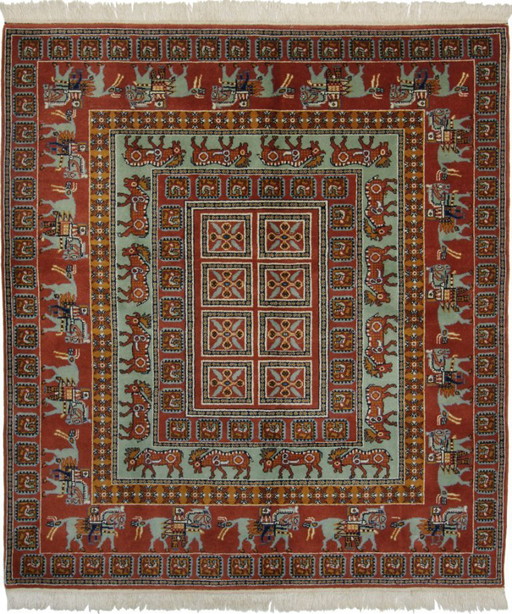 Tapis indien original noué à la main Pazyrik Design Tapis en laine 200 x 200 cm