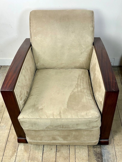 Fauteuils (la paire) époque Art déco en palissandre et suédine