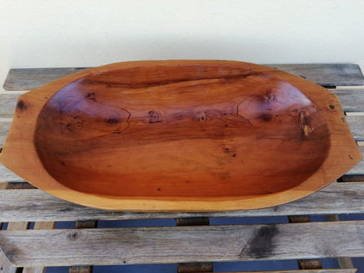 Bol ovale en bois d'olivier des années 1950, 48x24 cm