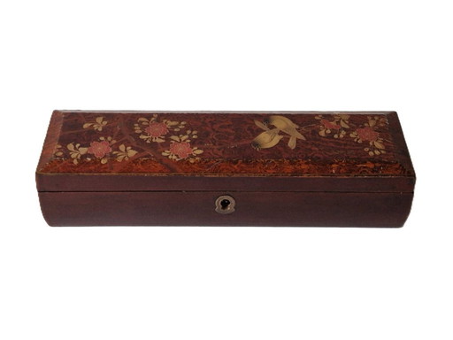 Antique Japanese lacquer box / brush box with birds