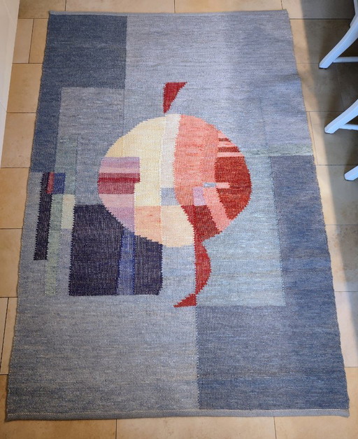 Handgewebter Wollteppich Bauhaus modern abstrakt