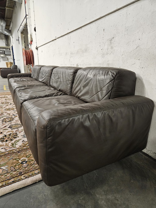 Divano modulare in pelle di design marrone scuro anni '70