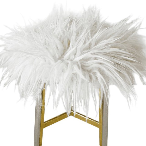 Image 1 of Vintage Italian mid-century Hollywood Regency stool brass chrome fake fur 1950s