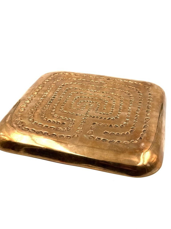 Image 1 of Plateau moderne en laiton massif / vide poche, Atelier Ventrella Italie années 1980