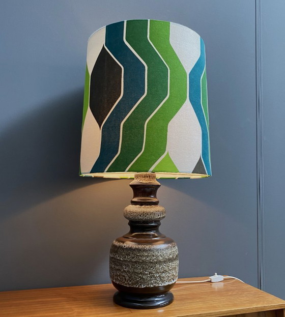 Image 1 of Lampada da tavolo in ceramica con paralume verde di Hustadt-leuchten, anni '70.