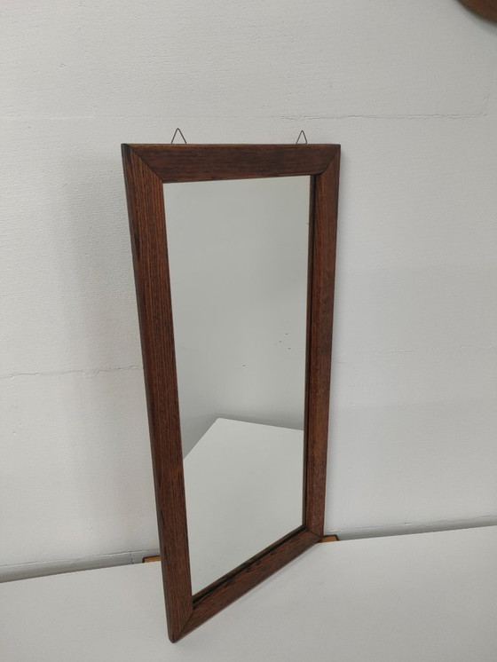 Image 1 of Rechthoekige vintage jaren 50-60 houten wandspiegel ('disturbed')