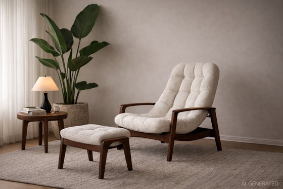 Image 1 of Chaise "Scoop" en teck avec ottoman par R.Huber & Co, 1960's