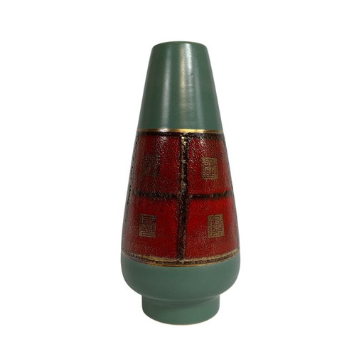 Germany kleine Vase aus roter und grüner Keramik, 60er Jahre