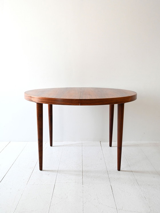 Image 1 of Vintage Extendable Round Scandinavian Rosewood Dining Table