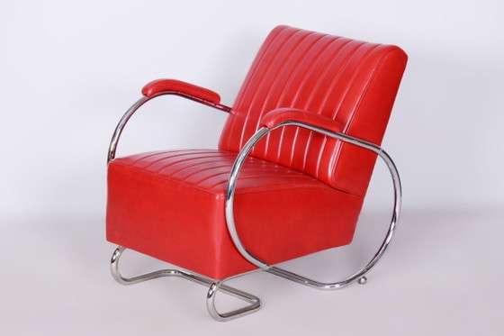 Coppia di poltrone Bauhaus restaurate, di Hynek Gottwald, in pelle, ceche, anni '30. – Leather, Metal (photo 12 of 17)