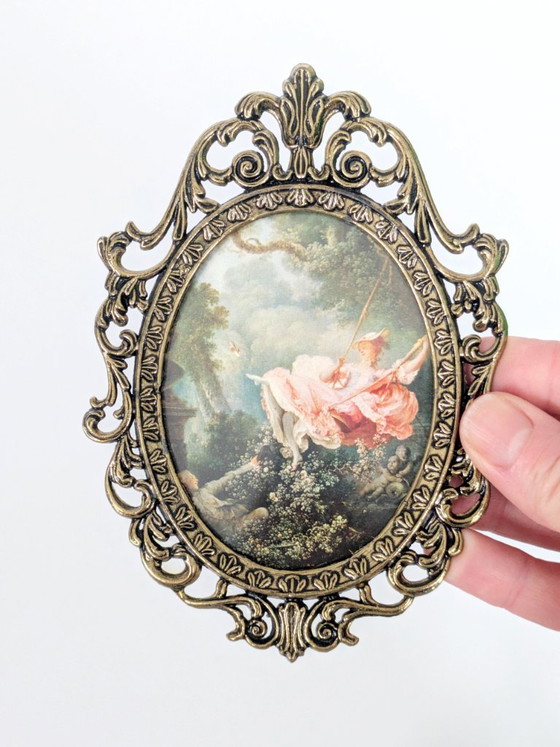 Image 1 of Set di 6 stampe d'arte vittoriane, cornice vintage in metallo dorato, Made in Italy, anni '70