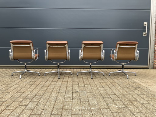4x Cognac Leather Vitra Office Chairs EA108 Softpad Swivel