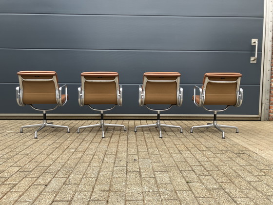 Image 1 of 4x Cognac Leather Vitra Office Chairs EA108 Softpad Swivel