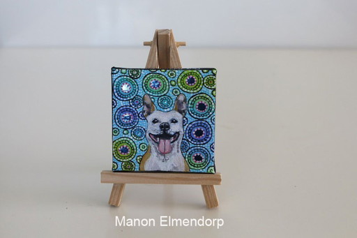 Petit tableau unique peint à la main représentant un âne ou un chien