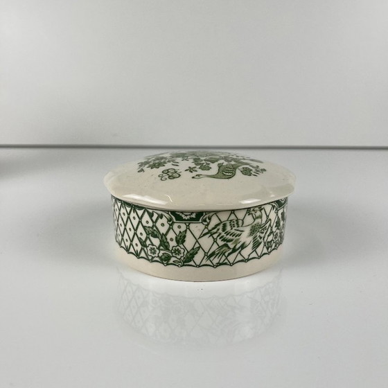 Image 1 of Een paar Mason's Ironstone-dozen, "Stratford"-groen decor, Engeland, 1970