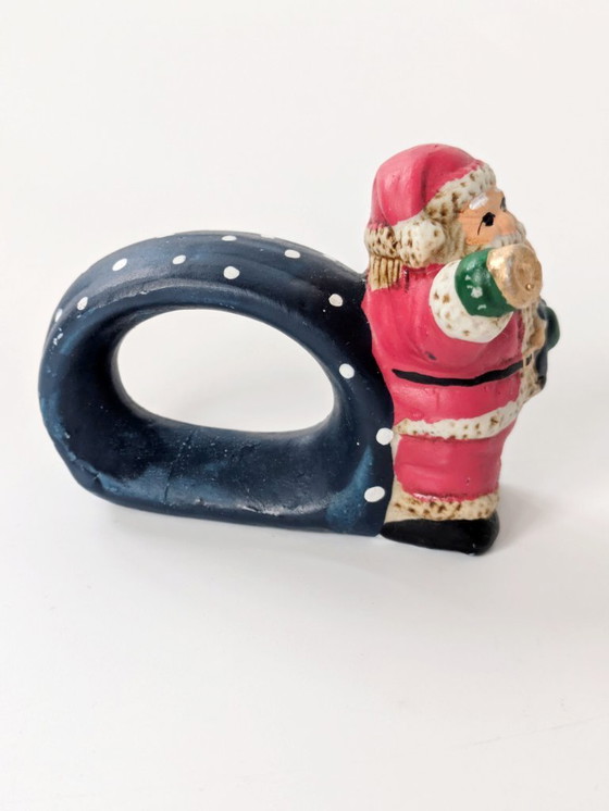 Image 1 of Set di 4 anelli per tovaglioli in porcellana vintage | Decorazioni natalizie tedesche dipinte a mano