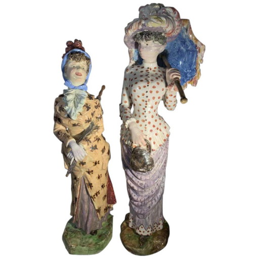 Sculptures impressionnistes de femmes en faïence de Cacciapuoti Fratelli, 1881, Lot de 2