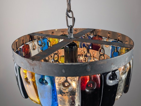 Image 1 of Brutalistische kroonluchter van glas en metaal van Felipe Derflingher voor Feders, jaren 60