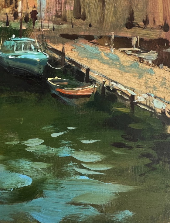 Image 1 of Original Oil Painting Coastal House Landscape Walking through the city streets