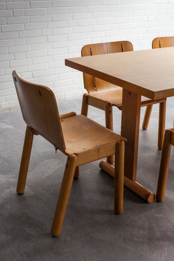 Image 1 of Essgruppe aus Sperrholz mit 5 Stühlen, Italien, 1970er Jahre