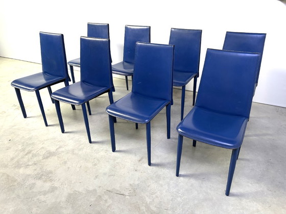 Blue Leather Dining Chairs by Fasem, 1980s - Set of 8 (photo 7 of 13)