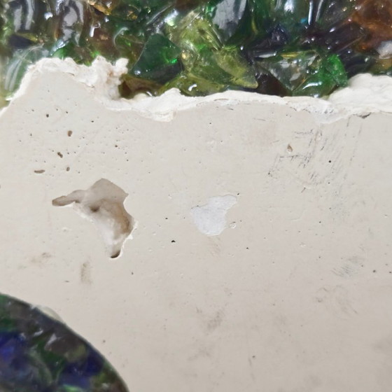 Image 1 of Vintage tafellamp uit de jaren 70 in de stijl van een ruimteschip met UFO's en planeten, gemaakt van gips en glas.