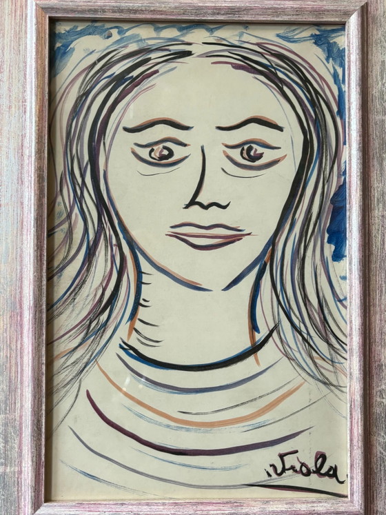 Ritratto Femminile Tecnica Mista su Carta di Giuseppe Viola, anni '70 – Dipinti e disegni (photo 2 of 4)