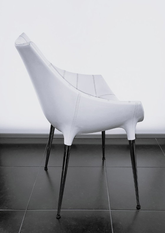 Set of 4 Dining chairs, white with chrome legs, Cassina, Metal, Leather, Modern (photo 6 of 7)