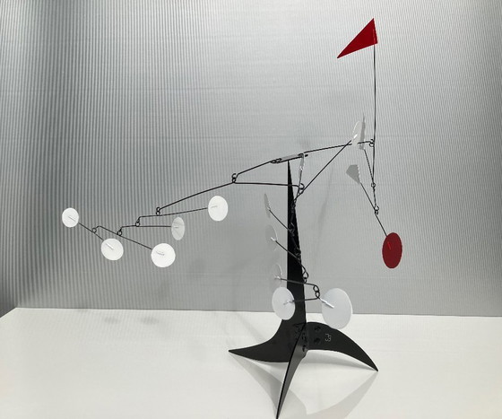 Image 1 of Red Flag and 12 White Discs Mobile Sculpture